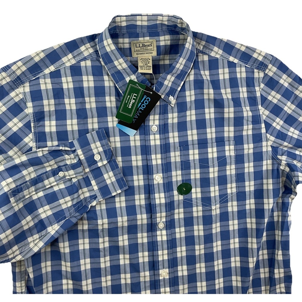 LL Bean Shirt Coolmax Comfort Stretch Long Sleeve Slightly Fitted Plaid Sz L NWT